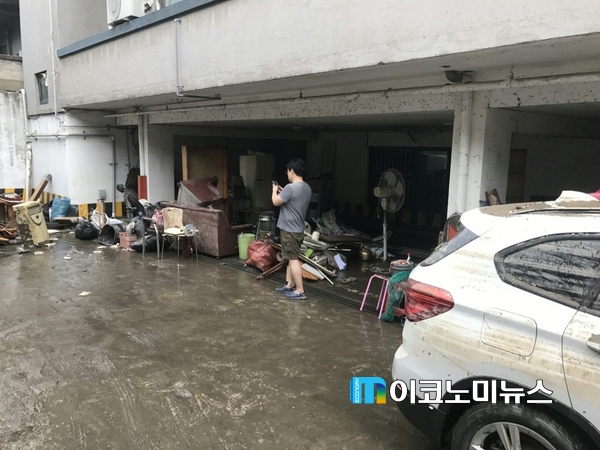 홍수피해 입은 청주 흥덕구 비하동 인근 주택가 <사진 : 청주시민 제보>