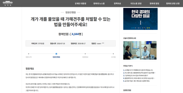 30일 기준 청와대 홈페이지 국민청원 및 제안 게시판