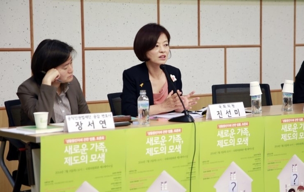 ▲ 지난 2014년 국회에서 열린 생활동반자법 제정 토론회에서 발언하고 있는 진선미 당시 새정치민주연합 의원. &lt;사진 - 진선미 의원 블로그;