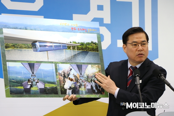 경기관광공사 유동규 사장은 6일 오전 10시 경기도청 브리핑실을 찾아 직접 '평화 모노레일' 사업 추진 계획을 발표했다.