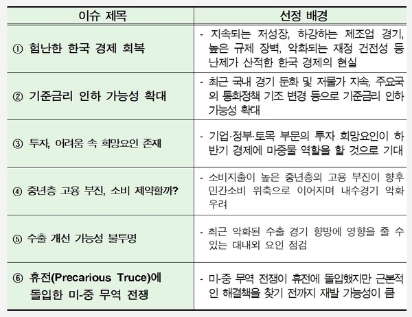 2019년 하반기 경제 이슈 / 자료 : 현대경제연구원