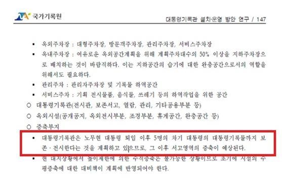 2007년 노무현 대통령 시절 대통령기록관 설치 운영방안 연구 / 자료 : 박완수 의원실