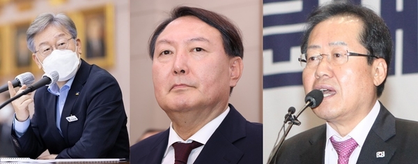 왼쪽부터 이재명 경기도지사(경기도 제공), 윤석열 전 검찰총장, 홍준표 국민의힘 의원,