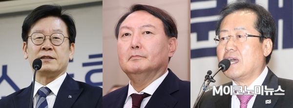  왼쪽부터 이재명 경기도지사, 윤석열 전 검찰총장, 홍준표 국민의힘 의원 (사진-M이코노미DB)