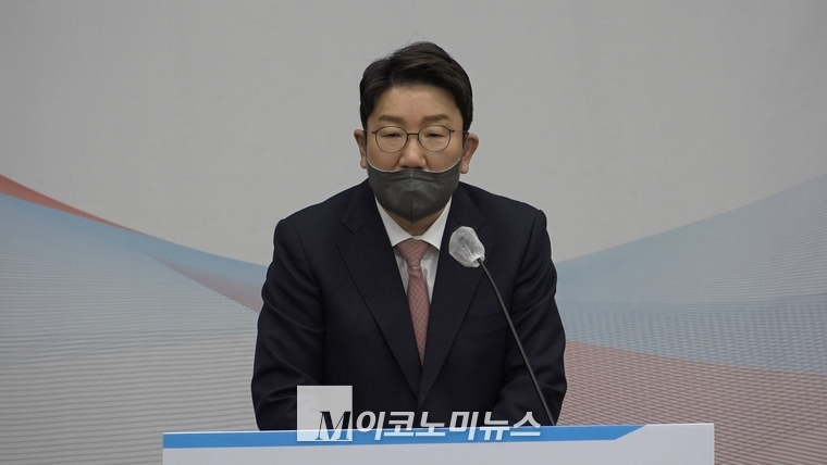 지난 8일 원내대표 당선 후 소감 발표중인 국민의힘 권성동 원내대표(사진: M이코노미DB)