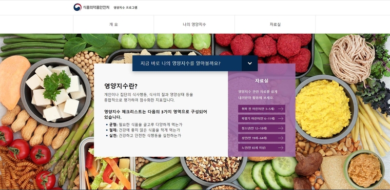 식약처 영양지수 프로그램 페이지(식약처 영양지수 프로그램 페이지 캡처)