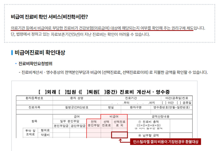 심평원 비급여진료비 확인서비스 캡쳐