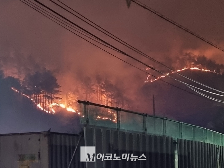 대전 서구 금산사 방면 산불 현장. 사진 최광문