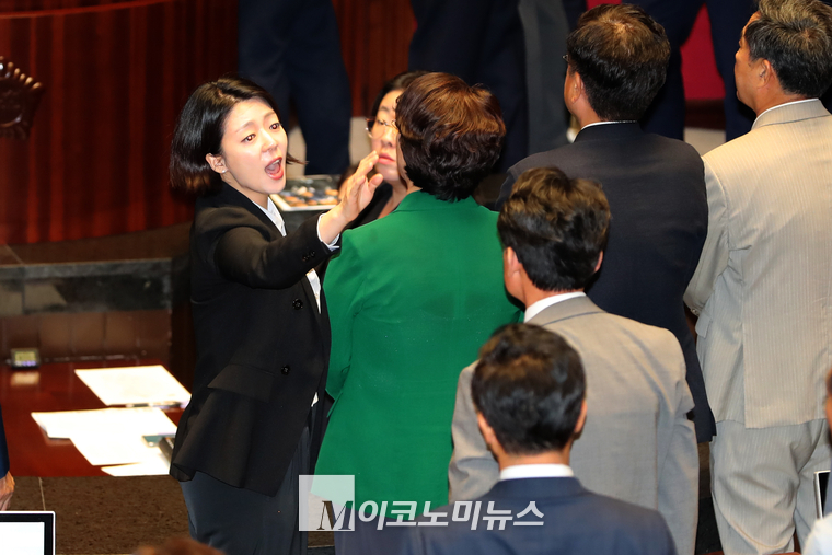 배현진 국민의힘 의원과 진성준 더불어민주당 의원이 논쟁을 하고 있다. (사진=최동환 기자)