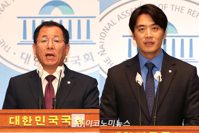 이상휘 국민의힘 의원(왼쪽)과 한준호 더불어민주당 의원. (사진=최동환 기자)