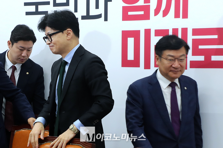 한동훈 대표와 정점식 정책위의장. (사진=최동환 기자)