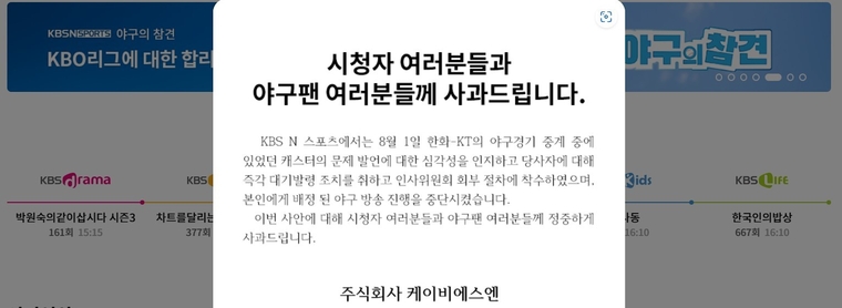 KBS N 스포츠 홈페이지 캡처.