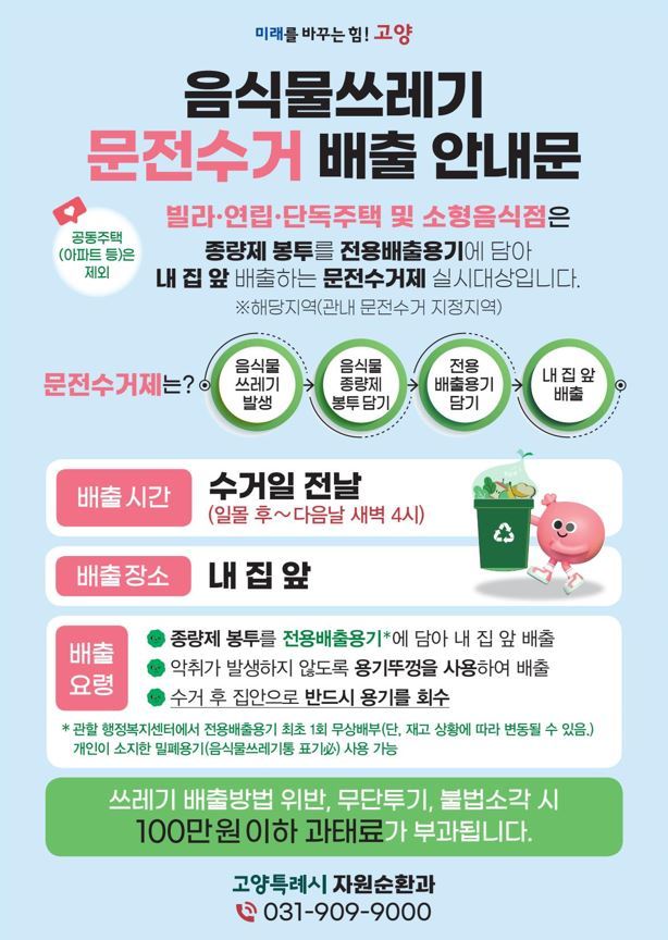 고양특례시 음식물쓰레기 문전수거 배출 안내문 <고양특례시 제공>