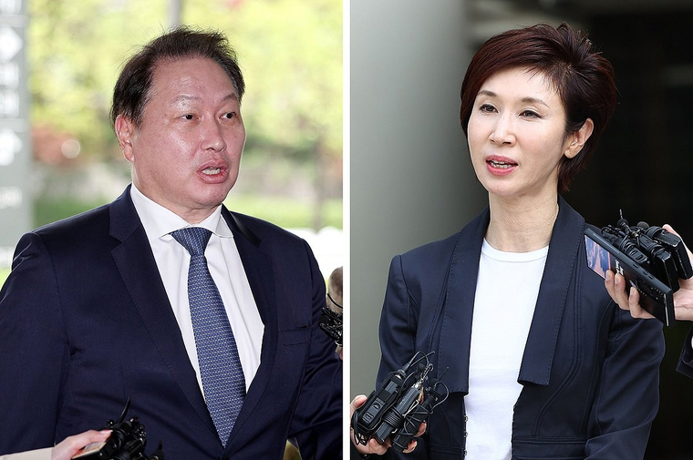최태원 SK그룹 회장(완쪽)과 노소영 아트센터 나비 관장. (사진=연합뉴스)