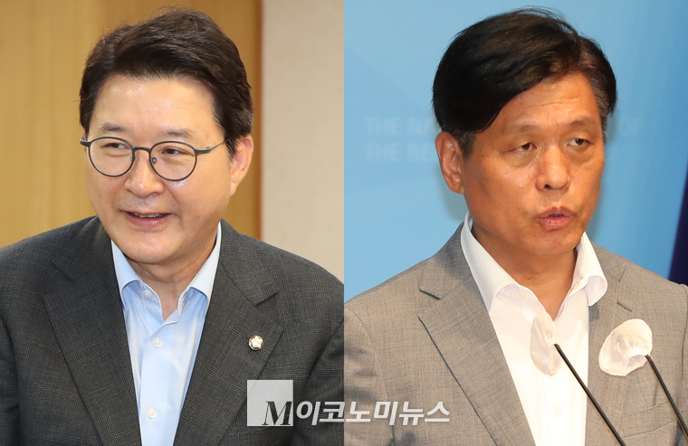 신동욱 국민의힘 원내수석대변인(왼쪽0과 조승래 더불어민주당 수석대변인. (사진=최동환 기자)