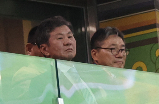 5일 서울월드컵경기장에서 열린 대한민국과 팔레스타인의 2026 월드컵 아시아 3차 예선을 정몽규 대한축구협회장이 경기를 보고 있다. (사진=연합뉴스)