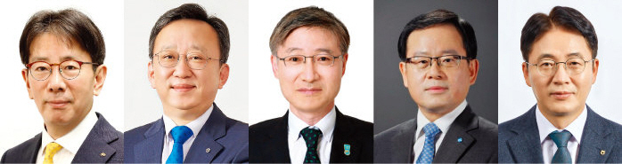 이달부터 5대 시중은행장의 연임 여부를 결정짓는 절차가 시작돼 관심을 받고 있다. 왼쪽부터 이재근 KB국민은행장, 정상혁 신한은행장, 이승열 하나은행장, 조병규 우리은행장, 이석용 NH농협은행장. (사진=각 사 제공)