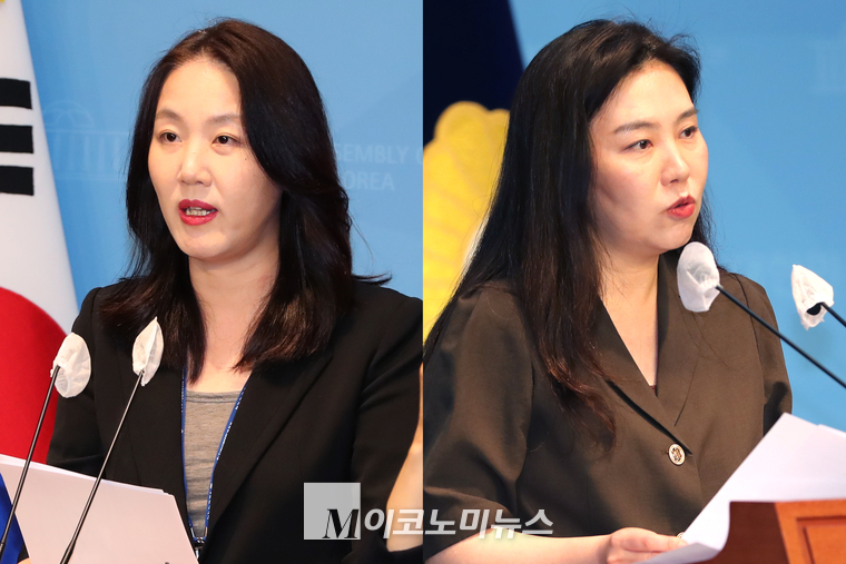 김혜란 국민의힘 대변인(왼쪽)과 강유정 더불어민주당 대변인. (사진=최동환 기자)