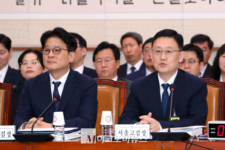 이창수 중앙지검장(왼쪽)과 박세현 서울고검장이 18일 실시된 법사위 국정감에 증인으로 출석했다. (사진=최동환 기자)