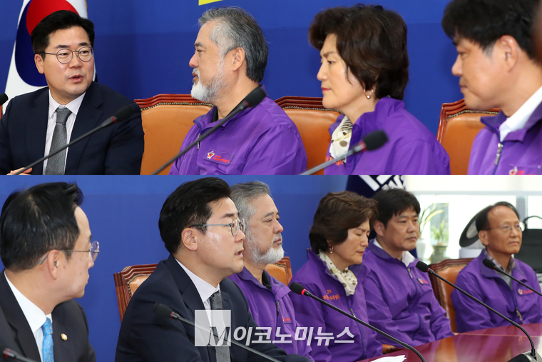 박찬대 더불어민주당 원내대표가 어제(21일) 국회에서 열린 이태원참사 유가족 대표단 면담에서 이정민 10.29 이태원 참사 유가족협의회 운영위원장 등을 면담했다. (사진=최동환 기자)