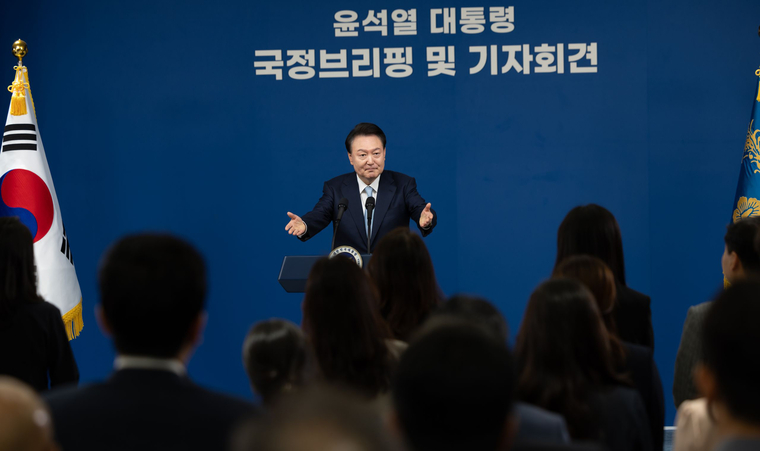 지난 8월 29일 윤석열 대통령은 용산 대통령실 브리핑룸에서 국정브리핑 및 기자회견을 열었다. (대통령실)