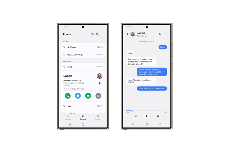 One UI 7 의 '텍스트 변환(Call Transcript)' 기능 이미지. 이미지=삼성전자 제공 