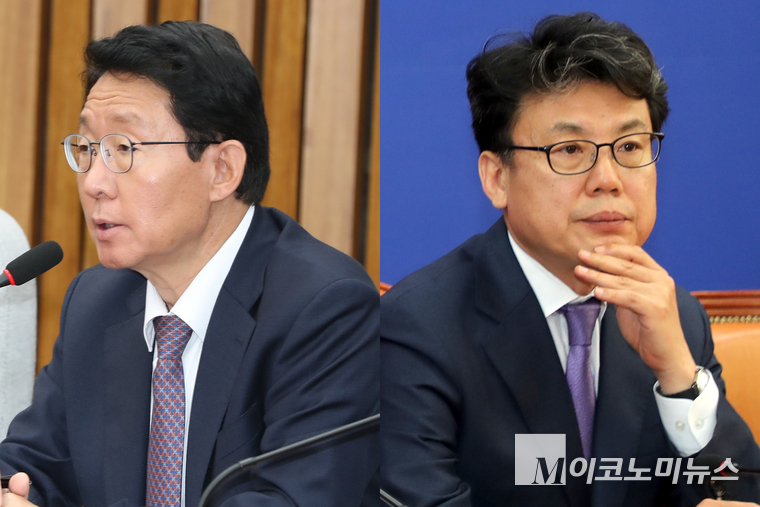 김상훈 국민의힘 정책위으장(왼쪽)과 진성준 더불어민주당 정책위의장. (사진=최동환 기자)