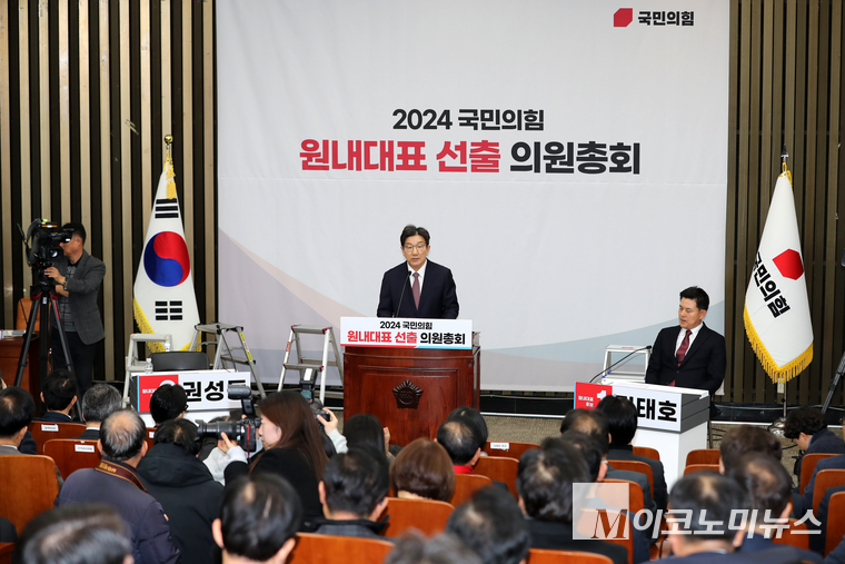 권성동 국민의힘 의원이 12일 원내대표 선출 의총에서 정견 발표하고 있다. (사진=최동환 기자)
