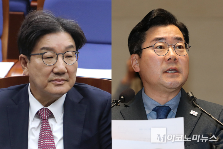 권성동 국민의힘 권한대행(왼쪽)과 박찬대 더불어민주당 원내대표. (사진=최동환 기자)