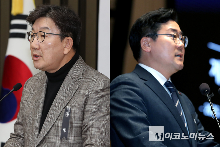 권성동 국민의힘 원내내대표(왼쪽)와 박찬대 더불어민주당 원내대표. 사진=최동환 기자