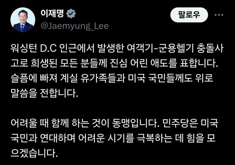 이재명 더불어민주당 대표 트위터 캡처