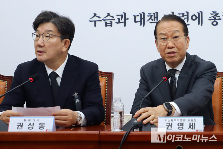 권영세 국민의힘 비대위원장(오른쪽)과 권성동 원내대표. 사진=최동환 기자
