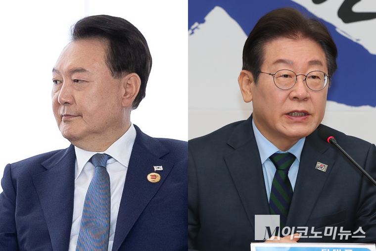 윤석열 대통령(완쪽)과 이재명 더불어민주당 대표. 