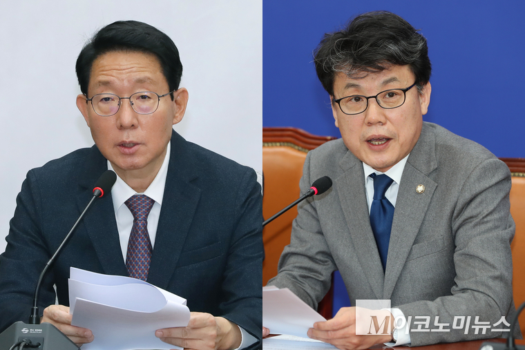 김상훈 국민의힘 정책위의장(왼쪽)과 진성준 더불어민주당 정책위의장. 사진=최동환 기자