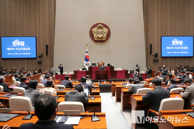 박찬대 원내대표가 10일 국회 본청에서 열린 비상의원총회에서 발언하고 있다. 사진=최동환 기자
