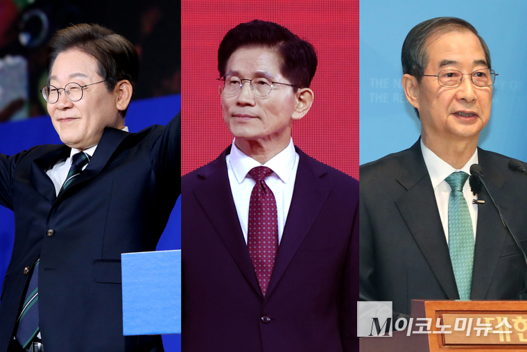 이재명·김문수·한덕수 대통령 선거 후보. 사진=최동환 기자