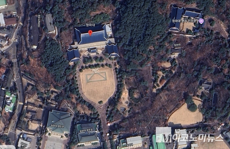 구글어스로 검색한 '청와대' 지도. 사진=구글어스 캡쳐 