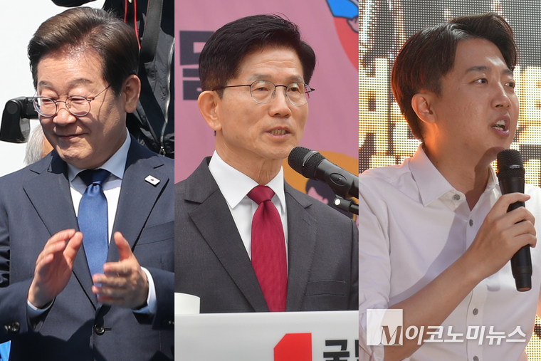 왼쪽부터 더불어민주당 이재명·국민의힘 김문수·개혁신당 이준석 대선후보. 사진=최동환 기자, 개혁신당