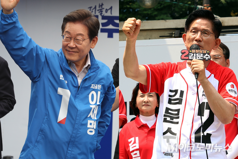 이재명 더불어민주당 대선 후보(왼쪽)와 김문수 국민의힘 대선 후보. 사진=최동환 기자