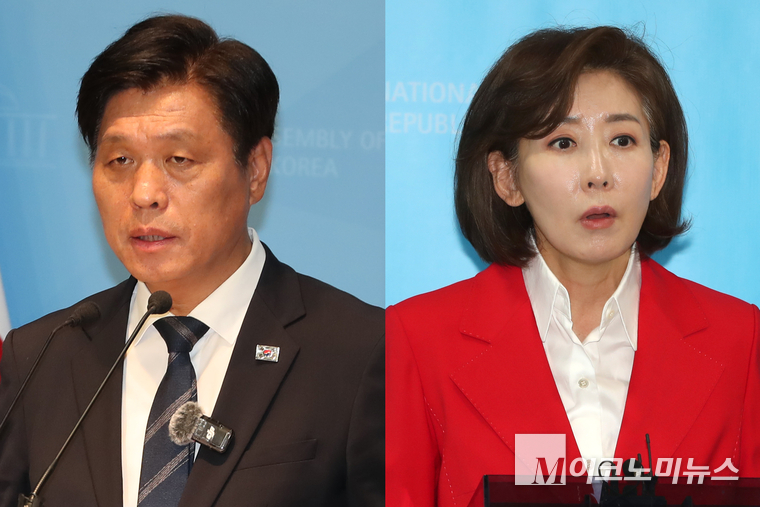 조승래 더불어민주당 수석대변인(왼쪽)과 나경원 국민의힘 의원. 사진=최동환 기자