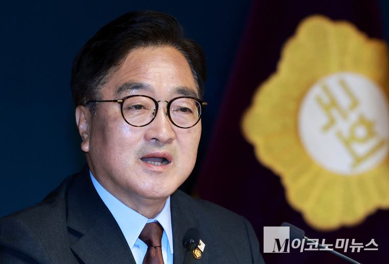 우원식 국회의장이 11일 국회 사랑재에서 열린 취임 1주년 기자간담회에서 발언하고 있다. 사진=최동환 기자