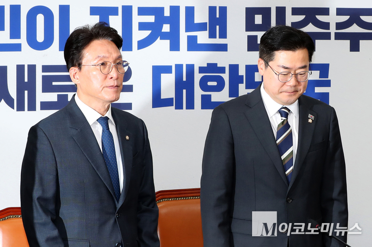 김민석 국무총리 후보자(왼쪽)와 박찬대 의원. 사진=최동환 기자