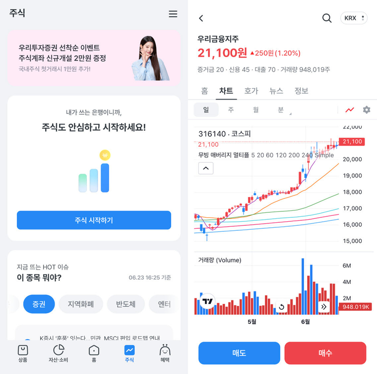 우리WON뱅킹 내 주식거래. 사진=우리은행