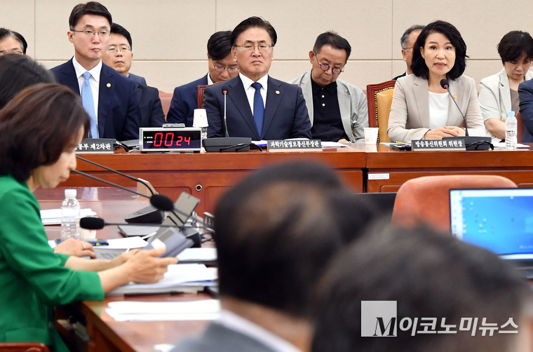 이진숙 방송통신위원장이 7일 국회에서 열린 국회 과학기술정보방송통신위원회 전체회의에 출석해 질의에 답하고 있다. 사진=최동환 기자