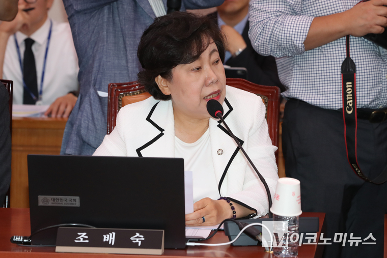 조배숙 국민의힘 의원이 의사진행 발언에서 후보자의 자료 제출을 요구하고 있다. 사진=최동환 기자
