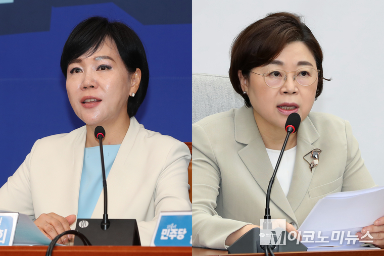 전현희 더불어민주당 최고위원(왼쪽)과 김정재 국민의힘 정책위의장. 사진=최동환 기자