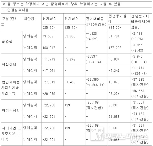 펄어비스 2분기 실적. 자료=전자공시시스템