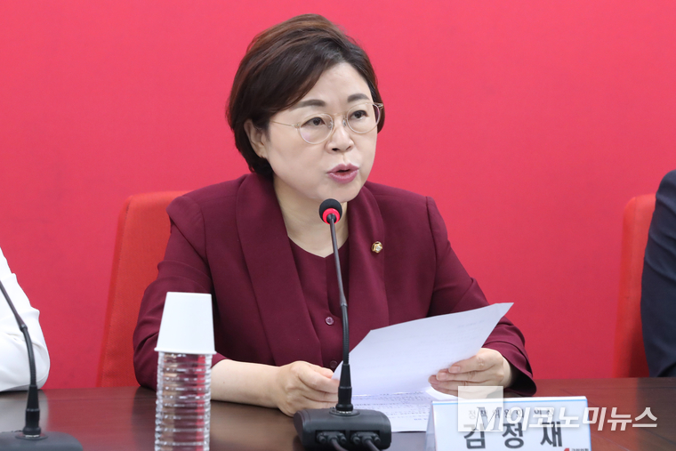김정재 정책위의장이 14일 서울 여의도 중앙당사에서 열린 비상대책위원회 회의에서 발언하고 있다. 사진=최동환 기자