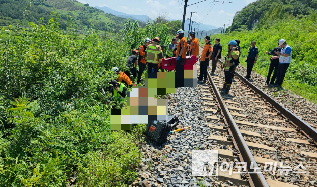지난 19일 경북 청도군 화양읍을 달리던 무궁화호가 선로 인근 작업자와 충돌해 2명이 숨지고 5명이 다쳤다. 사진=경북소방본부