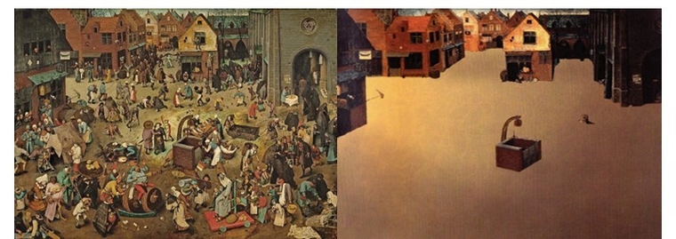 (좌)피터르 브뤼헐, , 1550(비엔나, Kunsthistorisches Museum 소장) (우)Ursus Wehrli가 정리·정돈한 이미지 작품출처: Ursus Wehrli, , Kein&Aber, 2002